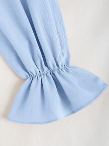 Sweetra Women's Sweetheart Neckline & Ruffled Long Sleeve Dress - Blue - View 4