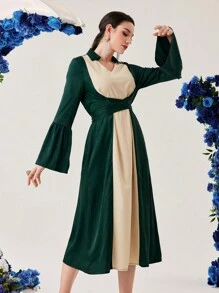 Modelyn 女式拼色交叉设计长款晚礼服 - 彩色 - 查看 3