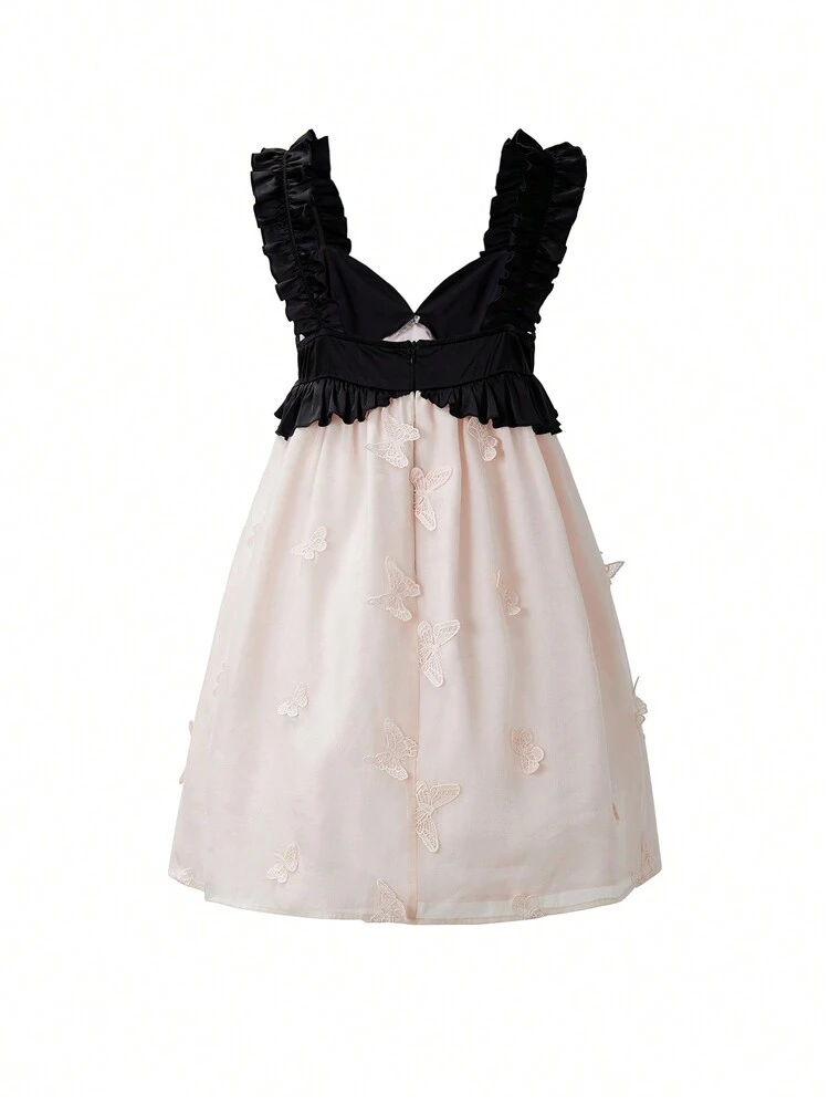 Women's Woven Romantic Loose Color Block Spaghetti Strap Dress