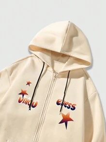 ROMWE MEN Street Life Men's Printed Pink Hooded Sweatshirt - Khaki - View 3