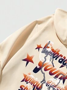 ROMWE MEN Street Life Men's Printed Pink Hooded Sweatshirt - Khaki - View 6