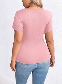 SHEIN Clasi Camiseta De Manga Corta Con Frente Cruzado Para Talla Grande - Rosa - Ver 2
