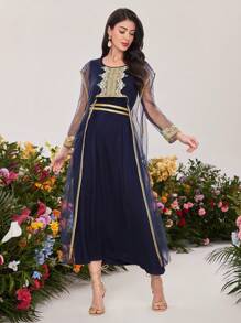 Al Najma Women's Weave Belt Patchwork Dress - Blue - View 5