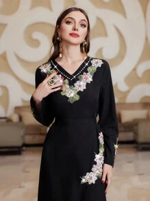 Al Najma Thêu Dán in hoa & Đồ trang trí Rhinestone Đầm - màu đen - Xem 1