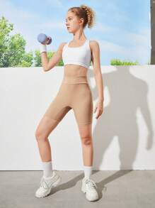 Teen Girl Ribbed Shorts Leggings - Apricot - View 3