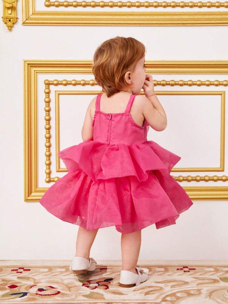 Baby Girls' Elegant 3d Flower Organza Spaghetti Straps Dress