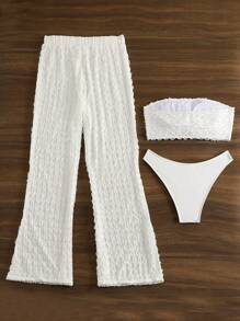 Swim Vcay 女士纹理露肩比基尼套装夏季海滩 - 白色 - 查看 7