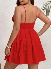 SHEIN VCAY Plus Size Women's Shirred Waist Cami Dress