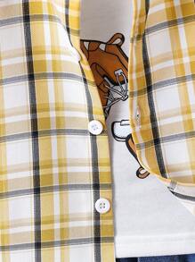 寶寶男孩3入組春/夏季黃色格子襯衫配鞋,印花短袖t恤和洗水牛仔短褲時尚套裝 - 彩色 - 查看 7