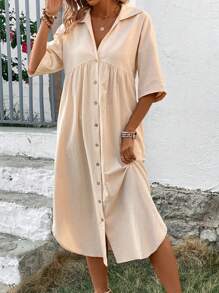 Breezaya Đầm Maxi Tay Lửng Cho Nữ Trang Phục Đi Biển Kỳ Nghỉ - Màu be - Xem 1