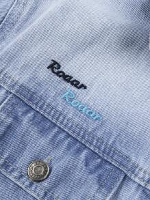 Tween Boys' Short Sleeve Denim Top With Water Washed Effect And Letter Embroidery, Spring/Summer - Medium Wash - View 4