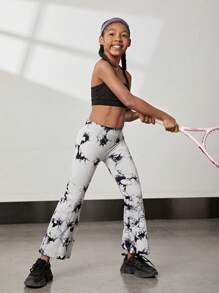 SHEIN Leggings De Cintura Alta Y Acampanadas Con Estampado Tie-dye Para Chicas Adolescentes