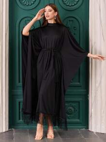 RueChic Fringe Detailed Kaftan - Black - View 4
