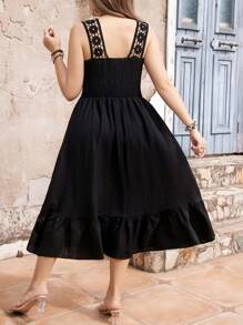 SHEIN Clasi Đầm Maxi Ren Màu Trơn Cỡ Lớn Cho Nữ Trang Phục - màu đen - Xem 2