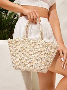 SHEIN VCAY Music Festival Picnic Vacation Crochet Tote - White - View 6