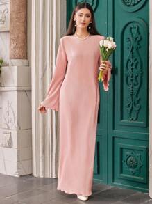 EURMUSE Women's Solid Color Flare Sleeve Dress - Pink - View 1