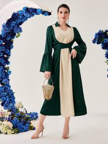 Modelyn 女式拼色交叉设计长款晚礼服 - 彩色 - 查看 7