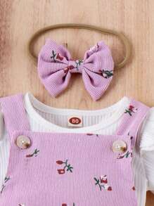 Baby Girl Ruffle Hem T-Shirt And Floral Overalls Set - Multicolor - View 7