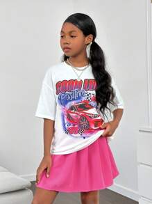 SHEIN Tween Girls' Cool Street Style Knit Round Neck Short Sleeve Top With Pleated Skirt For Spring/Summer - White - View 5