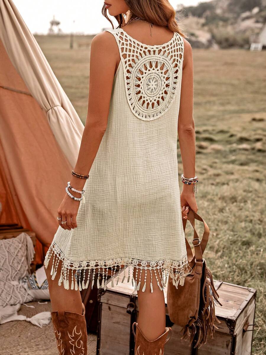 SHEIN JORESS Đầm ren mùa hè kiểu Hawaii thường ngày dành cho nữ" - Màu be - Xem 1