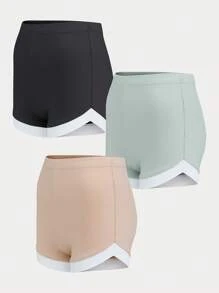 SHEIN Unity Women's Contrast Color Ribbed Slim Fit Shorts - Multicolor - View 1