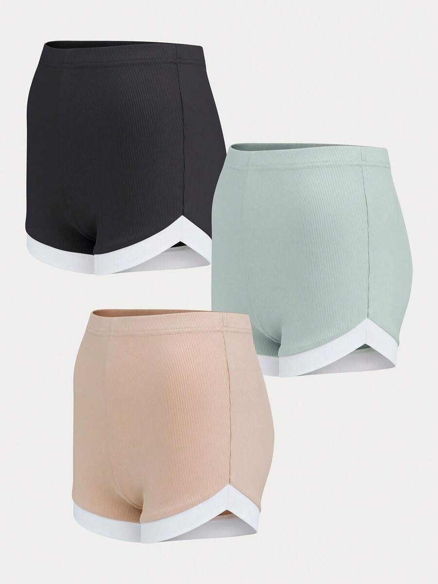 SHEIN Unity Women's Contrast Color Ribbed Slim Fit Shorts - Multicolor - View 1