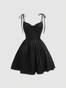 SHEIN MOD Đầm cổ tròn buộc vai cho nữ - màu đen - Xem 1