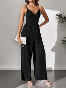 SHEIN Tall Của phụ nữ Đơn giản Ren Cắt tỉa Sọc Áo liền quần Với Dây đai mỏng Đối với Ngày lễ Phong cách - màu đen - Xem 6