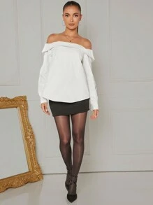 Hauture 純色露肩長袖上衣 - 白色 - 查看 3