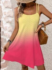 Breezaya 鏤空針織漸層 A 字吊帶連身裙 - 彩色 - 查看 6