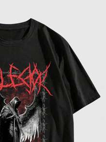 Fakhri Hilmi Áo thun hở vai họa tiết chữ và hình Dark Guys, Quần áo nam, Mùa hè, Cotton - màu đen - Xem 4