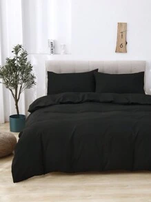 3件套简约优雅床上用品羽绒被套，纯色拉绒 - 黑色 - 查看 1