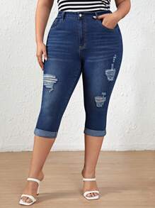EMERY ROSE Women's Plus Size Ripped Elegant Jeans - Medium Wash - View 6