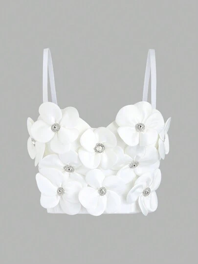 SHEIN Unity Floral Patched Rhinestone Detail Cami Top