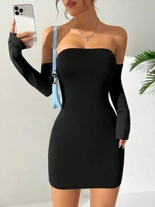 SHEIN EZwear Women'S Off-Shoulder Bodycon Dress - Black - View 4