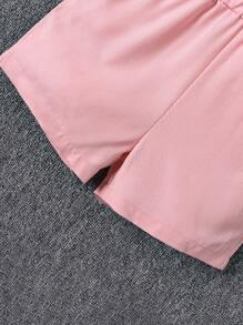 SHEIN 年轻女孩不对称肩部和腰带设计连身裤 - 粉色 - 查看 7