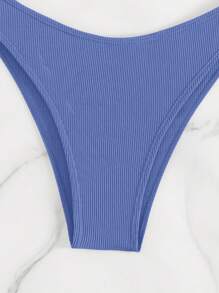 Swim Mod Summer Beach Women's Solid Color Bandeau Bikini Set With Ribbed Texture - Blue - View 8