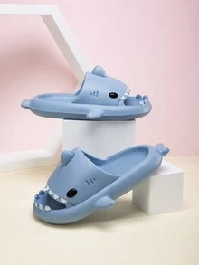 兒童卡通 Eva 泡拖鞋時尚戶外防滑透氣鯊魚拖鞋適合海灘、浴室 - 霧霾藍 - 查看 5