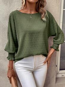 SHEIN Clasi Women's Jacquard Shirred Cuffs Blouse