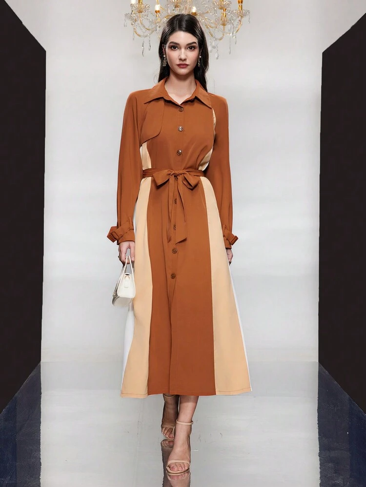 Women's Contrast Color Shirt Dress Fall Cloth For Women