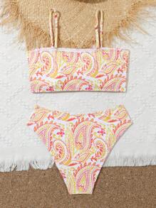 2pcs/Set Teen Girl Random Print Bikini Set Summer Beach - Multicolor - View 2