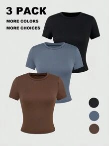 SHEIN Privé 女士簡約無背心、彈性短袖t恤,二件套裝 - 彩色 - 查看 2