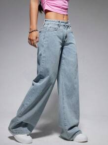 SHEIN ICON Vaqueros De Pierna Ancha De Color Liso