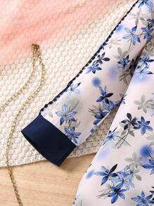 SHEIN Ramadan YOUNG Girl  Floral Lace Collar Long Sleeve Long Dress