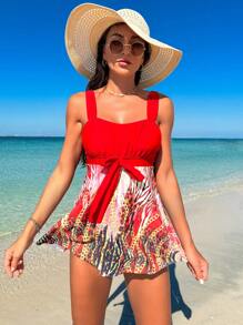 SHEIN Swim Summer Women's Leopard Animal Print Spliced Tankini Set - Multicolor - View 5