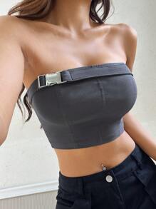 SHEIN EZwear Gray Knitted Strapless Women' Top - Grey - View 1