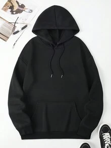 Sudadera Con Capucha Para Hombre Con Diseño De Impresión De Eslogan Y Cordón - Negro - Ver 3