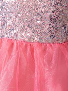 SHEIN Vestido De Malla De Cuello Redondo Para Niña Con Volantes Y Detalles De Lentejuelas Brillantes