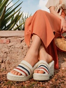 Styleloop Women's Retro Style Hemp Rope Woven Platform Slide Sandals