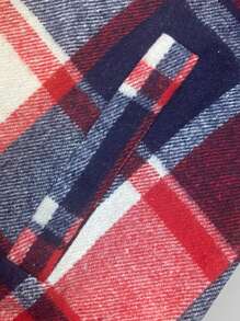 SHEIN LUNE Plus Size Plaid Long Coat - Red - View 3